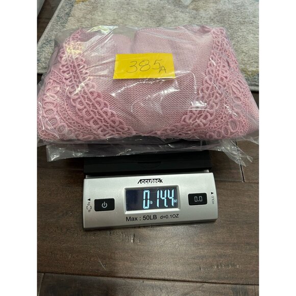 Relaxed Fit Pink Lace Trimmed Deep V Neck Sweater SZ Large Crochet Detail - Picture 10 of 10